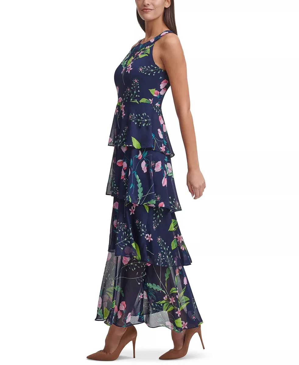Tommy hilfiger printed chiffon tier maxi dress clearance