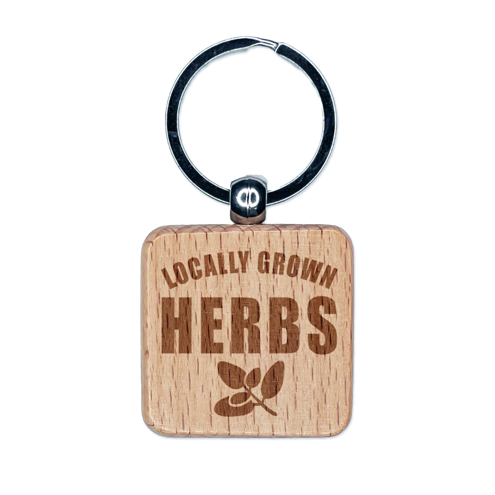Locally Grown Herbs Engraved Wooden Keychain Gift for Gardeners