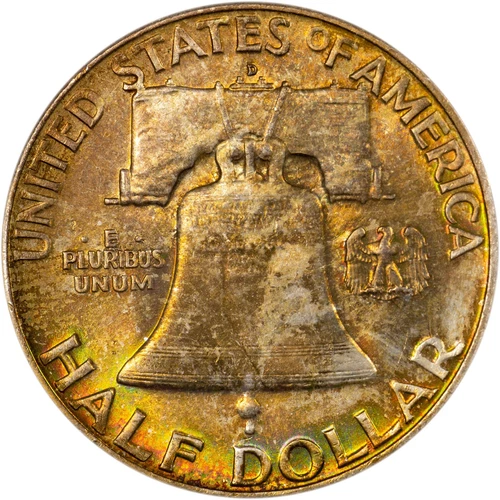 1957-D Franklin Half Dollar - FBL - Neon Rainbow Toning - PQ+++ GEM BU!