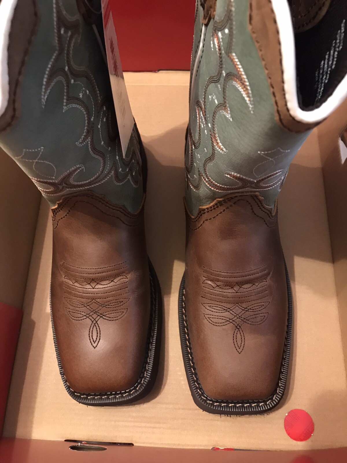 Justin Raya GY2904 Womens 8.5B Brown/Turquoise Leather Western Cowboy