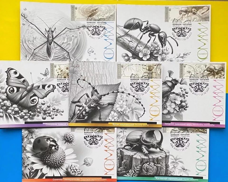 Ucrania 2024 Maxicard Insectos 7 piezas. Fauna Nueva Foto 2 de 2