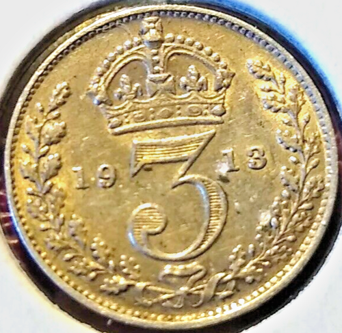 1913 Threepence George V EF/aUNC Sp#4015 LessCommon 92.5% Ag - Picture 1 of 2