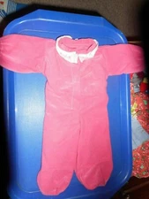 SOFT PINK SLEEPER W FEET/TRAP DOOR OPENING/LACE NECK TRIM/LONG SLEEVES/HANDMADE