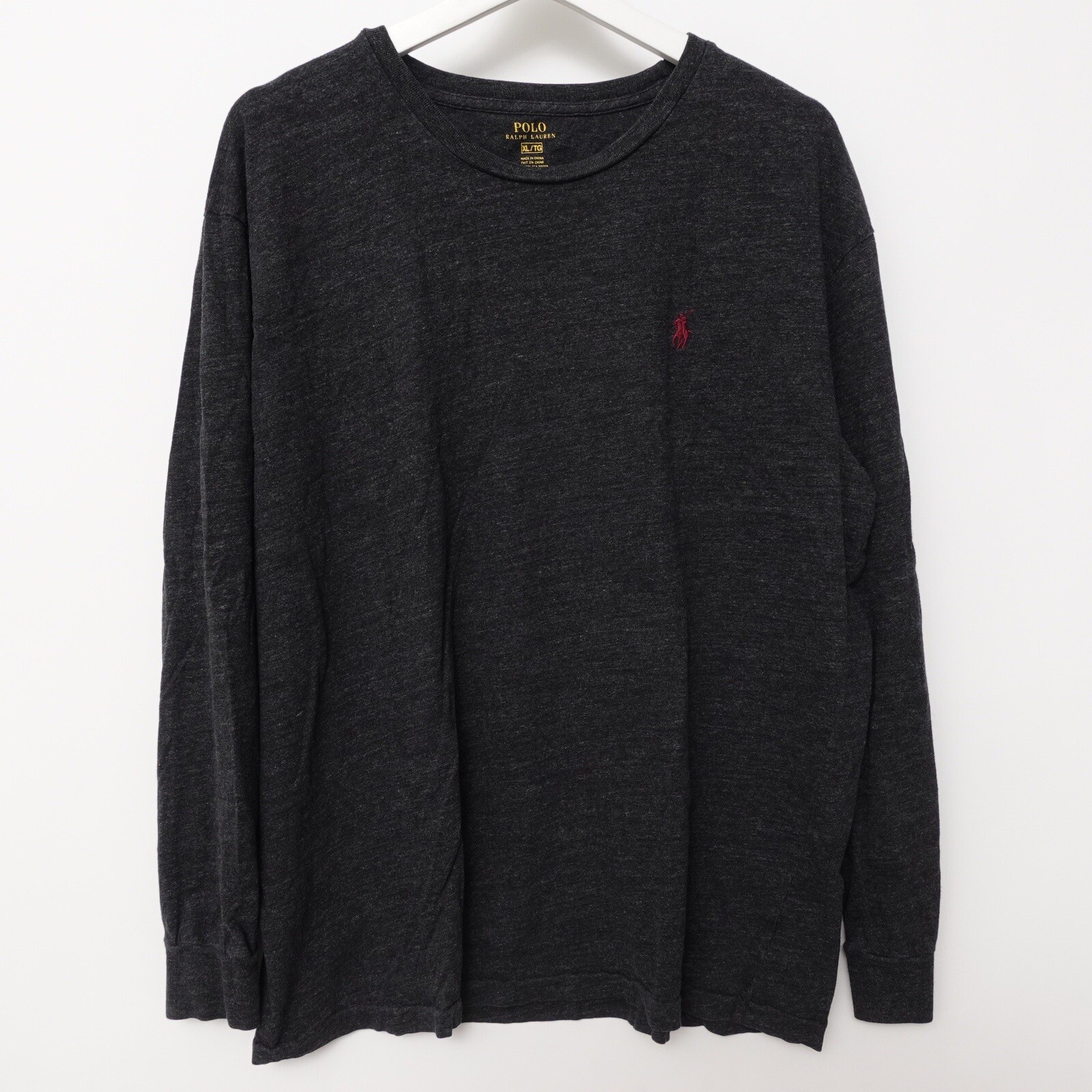 Polo Ralph Lauren camicia uomo XL grigio nero pony manica lunga girocollo cotone