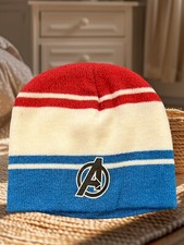 Marvel Kids The Avengers 2012 Beanie Stocking Cap Hat red white value striped