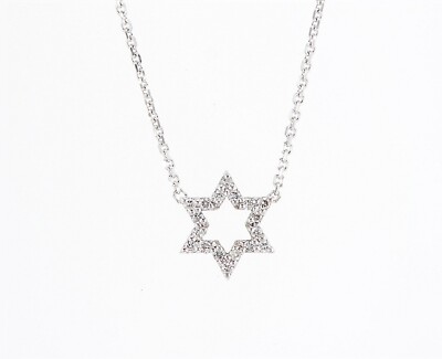 Diamond 0.10 Ct Star of David Pendant Necklace 14K White Gold Dainty Natural