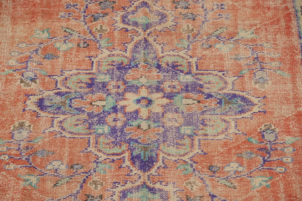 Vintage Orange/ Blue Sparta Turkish Handmade Living Room Rug 6'x9' Wool Carpet - Image 4 of 4