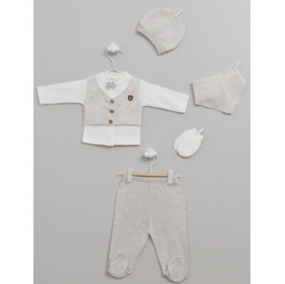 Babykleidung besondere Anlässe Set 5-teilig für Neugeborene 100% Baumwolle Beige