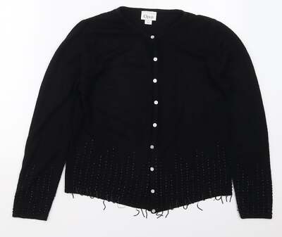 OPUS Damen-Cardigan schwarz Rundhals Acryl Pullover Größe M