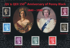 GB NICE DISPLAY QV & QEII 150TH ANNIVERSARY OF PENNY BLACK 1840-1990 MINT MNH#18
