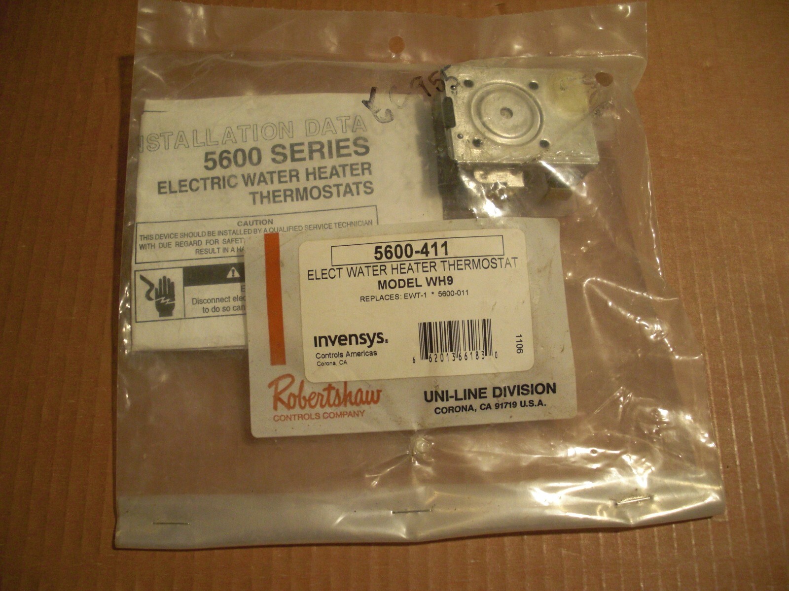 NEW RobertshawInvensys. 5600411 Model WH9 Electric Water Heater