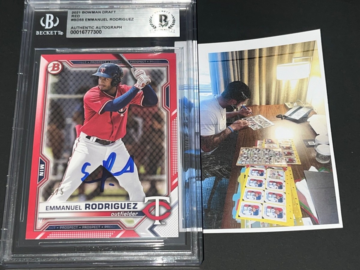 Emmanuel Rodriguez Twins Auto SIGNED 2021 BOWMAN Red Base Beckett 
