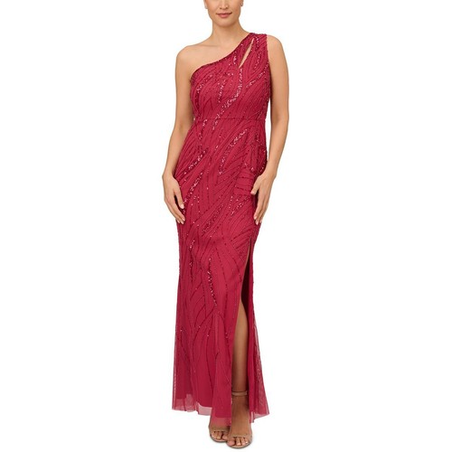 Adrianna Papell Womens Red Embellished Mesh Evening Dress Gown 12 BHFO