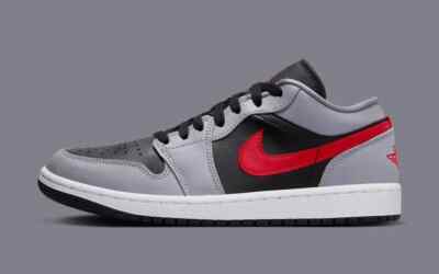 靴 NIKE Air Jordan 1 Low Grey Red Nike Women's Air Jordan 1 Low Shoes Smoke Grey Red Black FZ4183