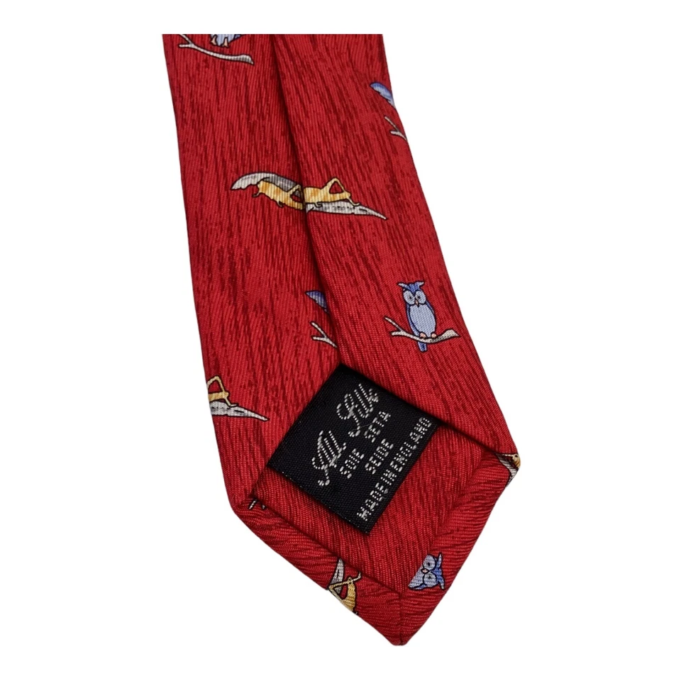 Corbata de seda de diseñador de lujo con estampado de búho rojo y langosta THOMAS PINK con: 3,75" EXCELENTE ESTADO Foto 4 de 4