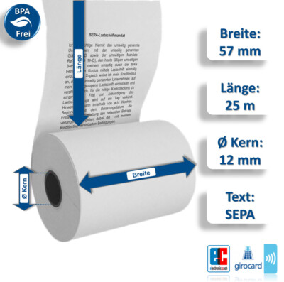 100 Thermo Kassenrollen EC-CASH Lastschrift  57 mm x 25m