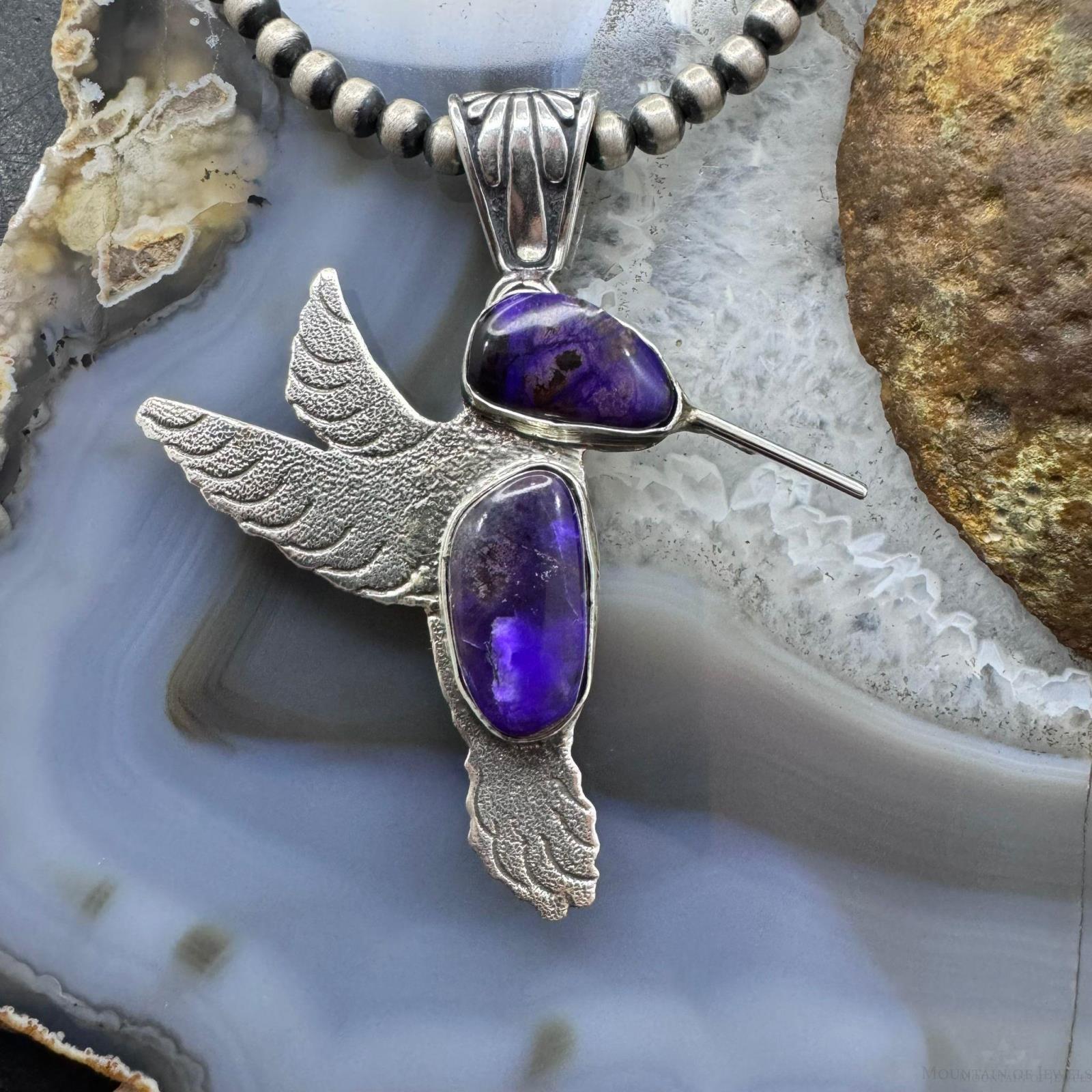 Brad Panteah Sterling Silver Sugilite Hummingbird Brooch/Pendant For