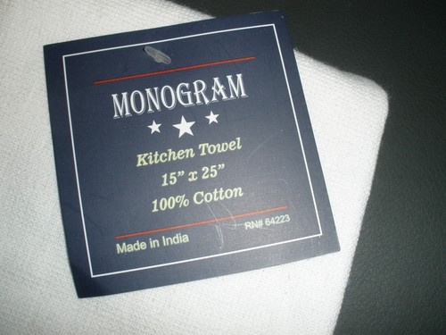NUOVO Asciugamano Cucina Monogram 15"x25" Made in India 100% Cotone "H" (SU93A) - Foto 2 di 3