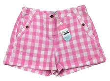 Joules Women's Lydia Print Shorts Size 6 Pink White Checked NEW $69+ Cuffed Hem
