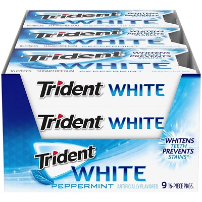 Trident White Peppermint GUM - Pack of 9 - Sugar Free - 16 COUNT