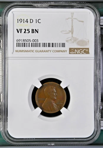 1914-D Lincoln Cent 1c - NGC VF25 BN