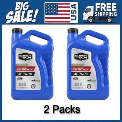 Super Tech High Mileage Full Synthetic SAE 0W-20 Motor Oil, 5 Quarts, 2 Packs
