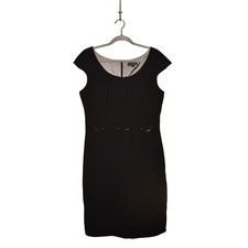 TAHARI ASL $129 Scoop Neck Black Sheath Dress Chain Embellished Waist Size 10