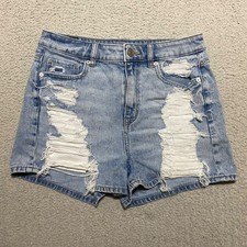 American Eagle Womens 4 Jean Shorts Blue Denim Distressed Medium Wash Inseam 2"