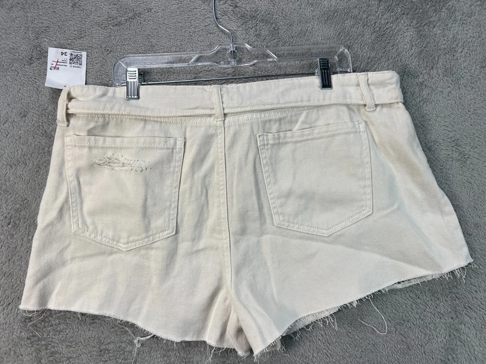 Pantalones Cortos de Jean Forever 21 34 para Mujer Marfil Tiro Alto Doblado Cintura Flecos W39 Foto 2 de 4