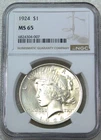 1924 Peace Silver Dollar NGC MS65 Frosty Superb coin #R319A