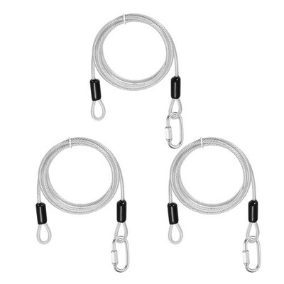 3Set 3/16'' Dia 4.9ft Security Steel Cable with Loops Clear + Quick Links
