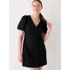 $168 NWOT J.Crew Black Twill Button-front Puff Sleeve V-neck Mini Dress Sz 16