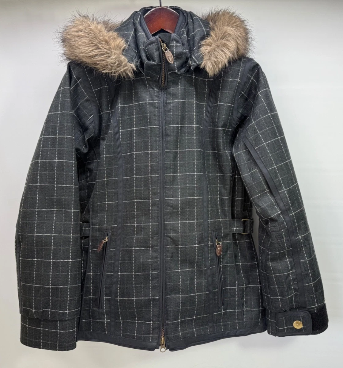 OBERMEYER Dolly Black Plaid Faux Fur Hooded Ski Snow Winter Jacket Women's Sz 6