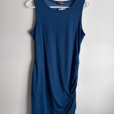BTFBM Women Crew Neck Ruched Tank Bodycon Mini Dress Blue Size Small