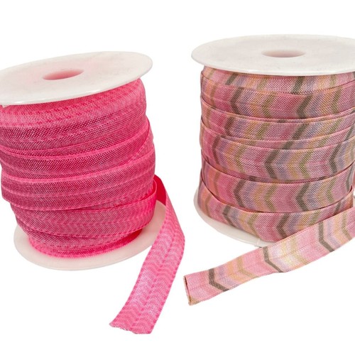 Fold Over Elastic 5/8" Elastic Ribbon DIY Headband Sewing FOE Pink Zig Zag 14oz