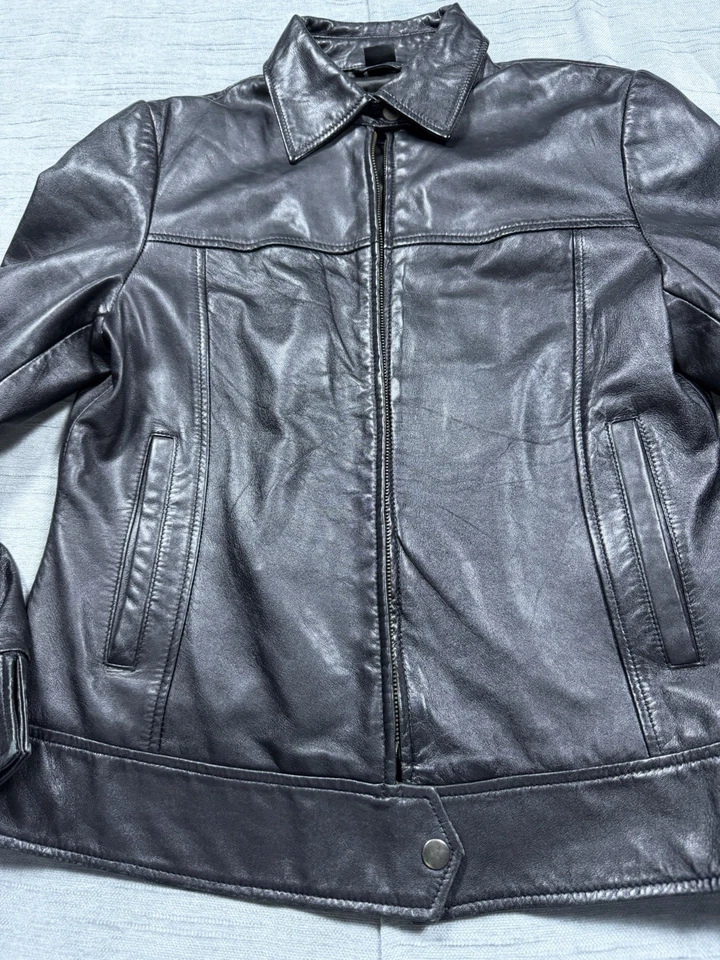 Nicole Miller Genuine Leather Biker Bomber Jacket Women’s Size M Black NO ZIPPER - Image 2 of 4