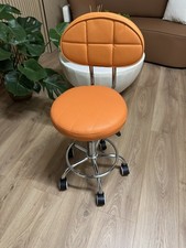 Orange Adjustable Height Stool with Backrest for Salon, Spa, Tattoo Studio