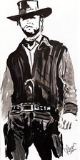 Clint Eastwood Cowboy Black And White Original Hand Painting Signed 10 X 20