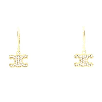 Celine Triomphe Rhinestone Earrings Women Gold One Size