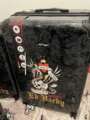 Ed Hardy Luggage Set of 3pc Black Grey Skull Screaming Eagle