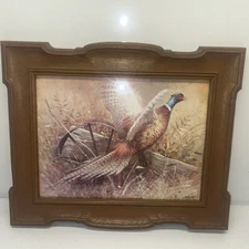 R. ABBETT - PHEASANT w/Wagon Wheel Vtg HOMECO Print - Original STYROCO Frame