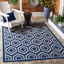 Courtyard Collection 5'3" x 7'7" Navy/Beige CY6902 Indoor/ Outdoor Splashproo...