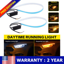 2x Flexible 60cm Car Switchback Headlight Tube LED Strip DRL Light Amber/White