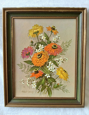 Robert Laessig Signed Framed Floral Flowers Still Life Print Portrait,