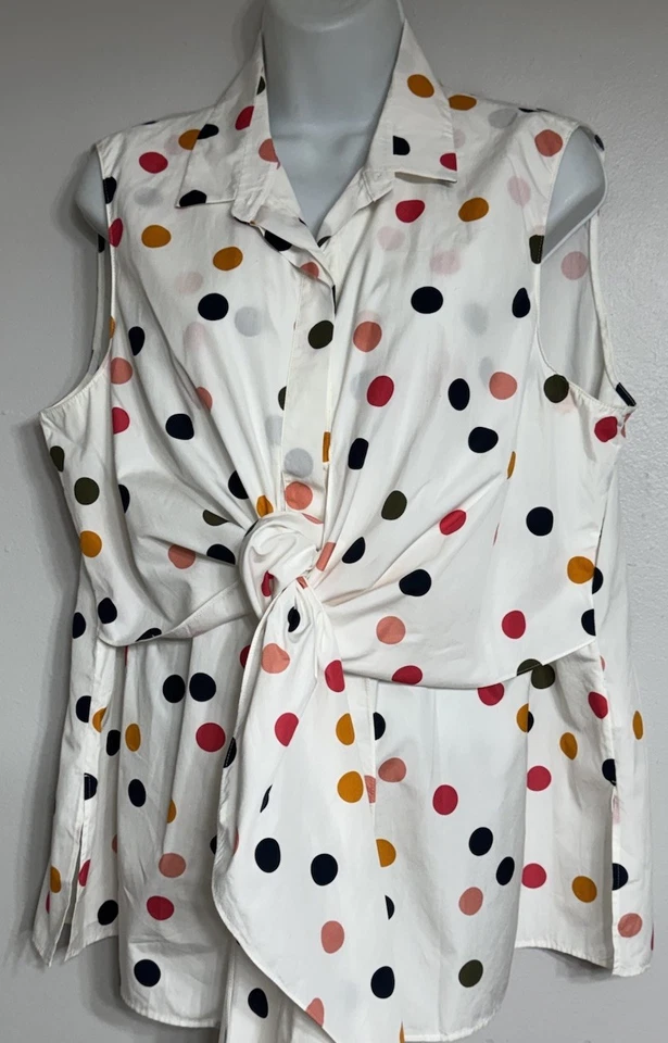 Blusa Akris Punto para mujer talla 16 sin mangas a lunares atar botones Foto 2 de 4