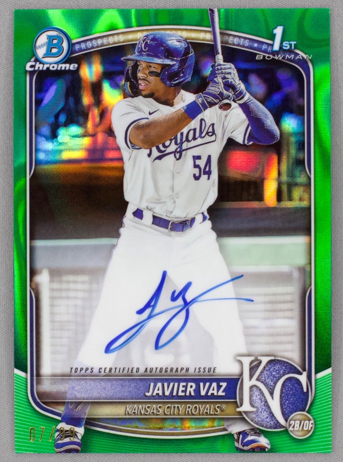 2025 Bowman Chrome 1st Auto Javier Vaz #CPA-JVA Green Lava Refractor /99 Royals
