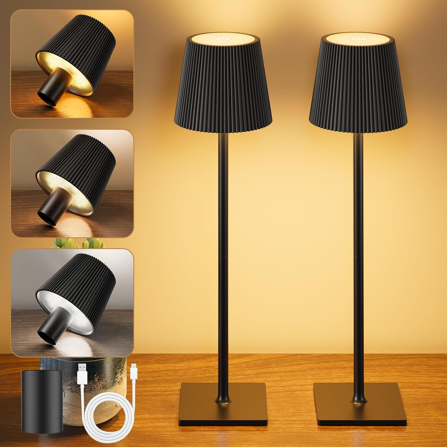 2x Lampade Tavolo Batteria Ricaricabile LED - USB-C e Controllo Touch