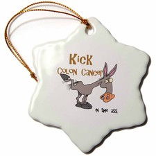 3dRose Kick Colon Cancer Awareness Ribbon 3-Inch Porcelain Snowflake Ornament