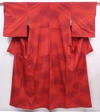 6024T06z740 Vintage Japanese Kimono Silk TSUMUGI Dark red