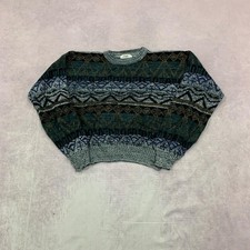 Vintage Knitted Jumper abstract patterned grandad knit sweater Men's M